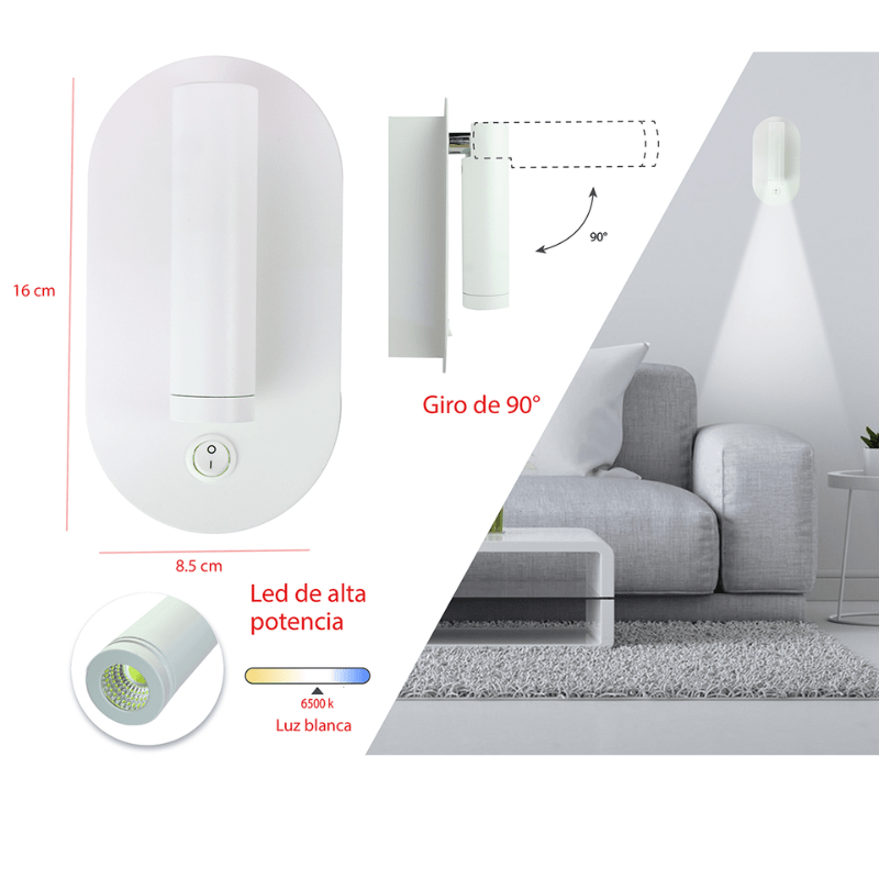 Lámpara de Lectura led Blanca 3w modelo Cabecera - Wattko